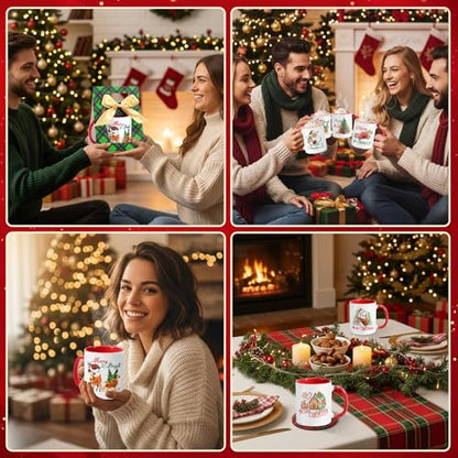 Christmas Coffee Mugs with Gift Boxes - Red Green Watercolor Set of 12