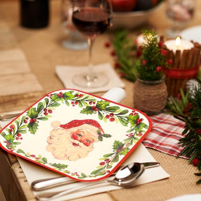 Christmas Paper Square Plates 9 Inch 40 Pack Vintage Santa Wreath Holiday Party Tableware