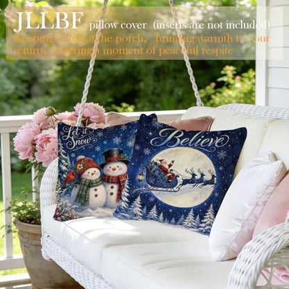 Christmas Navy Blue Pillow Cover 18x18 Double-Sided Santa & Snowmen Variant