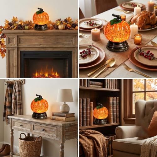 Glitter Lighted Pumpkin Snow Globe with LED Warm Glow Halloween Decor