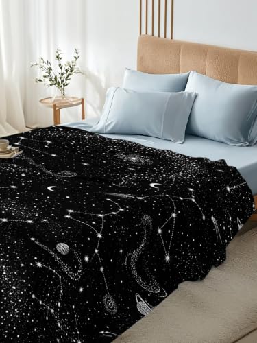 Black Starry Sky Queen Size Flat Sheet - Wrinkleproof Cooling Microfiber Bedding Variation of Black / Queen 90x102