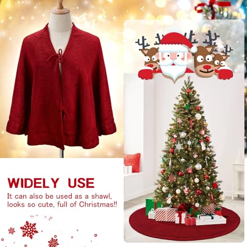 Christmas Tree Skirt 48 Inch Red Cable Knit Rustic Holiday Decor for Indoor Xmas