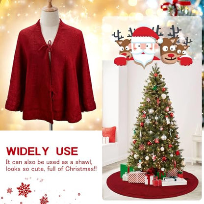 Christmas Tree Skirt 48 Inch Red Cable Knit Rustic Holiday Decor for Indoor Xmas