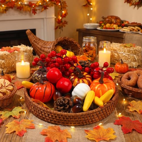 Fall Table Decor Pumpkin Set with Leaves Berries and Acorns - 73 Pieces