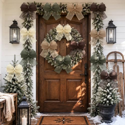 Neutral Burlap Bow Set - 20 Rustic Christmas Decorations 5.9 x 5.9 Inches (Variation of THIS listing)