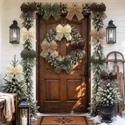 Neutral Burlap Bow Set - 20 Rustic Christmas Decorations 5.9 x 5.9 Inches (Variation of THIS listing)