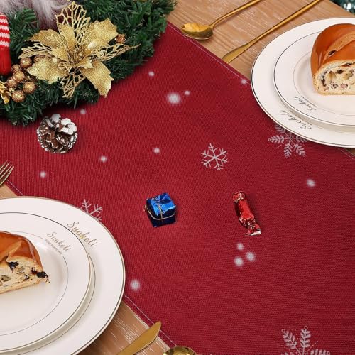 Red Snowman Christmas Table Runner 13x90 Inch Pine Trees Snowflakes Holiday Decor - Variation: Red Snowman-1