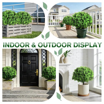 Artificial Boxwood Topiary Ball Trees 25 Inches Set of 2 - Faux Boxwood Plants