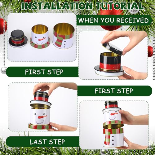 Christmas Cookie Tin Set with Lids - 3 Sizes Metal Nesting Containers