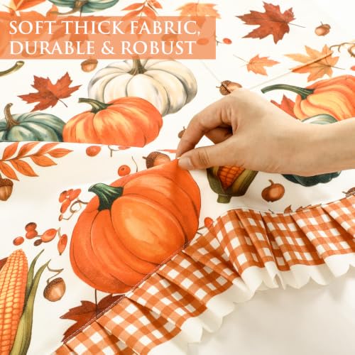 Thanksgiving Fall Oven Skirt Curtain with Pockets - Pumpkin Maple Leaf Variation