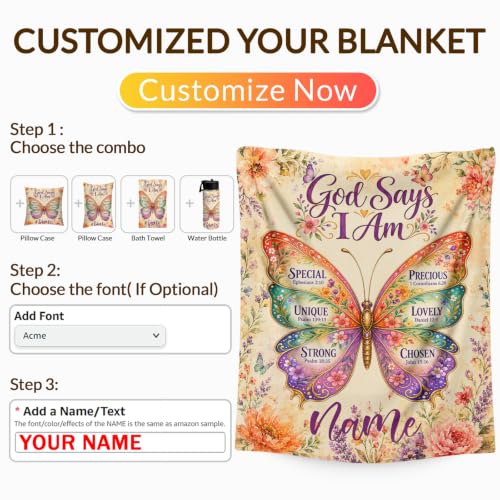 Rose Pink Custom Butterfly Blanket for Girls Women - Christian Religious Throw 4 Sizes