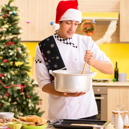 Christmas Kitchen Towels Set - Santa & Snowman, Black & Red, 6 Pieces