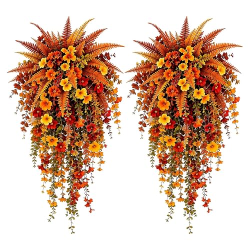 Artificial Fall Flowers for Outdoors - Fall Hanging Flowers UV Resistant Faux Silk Vines - Style 1 & 2
