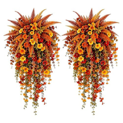 Artificial Fall Flowers for Outdoors - Fall Hanging Flowers UV Resistant Faux Silk Vines - Style 1 & 2