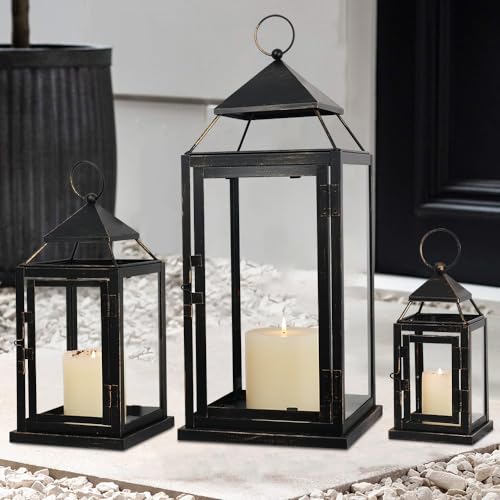 Vintage Bronze Outdoor & Indoor Lantern Set of 3 - 19”, 13”, 9” H - NEEDOMO