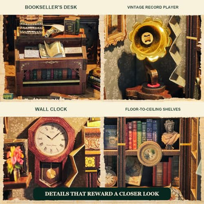 Miniature Bookstore DIY Kit with LED Light – Craft Model for Adults