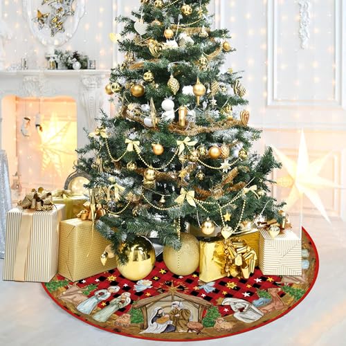 Nativity Holy Night Christmas Tree Skirt 36 Inch - Traditional Holiday Decor