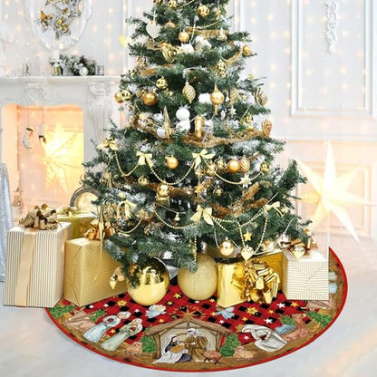Nativity Holy Night Christmas Tree Skirt 36 Inch - Traditional Holiday Decor