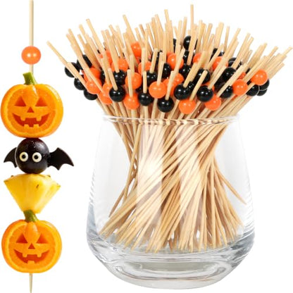 Halloween Cocktail Picks Black & Orange Pearl Toothpicks for Appetizers - 100 Pack