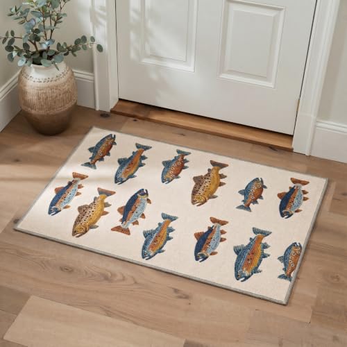 Fishing Runner Rug 2x5ft - Washable Colorful Trout Pattern Floor Mat