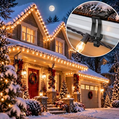 200 Pcs Christmas String Light Hanger Hooks for Gutter & Outdoor Decorations - Heavy Duty Metal Clips