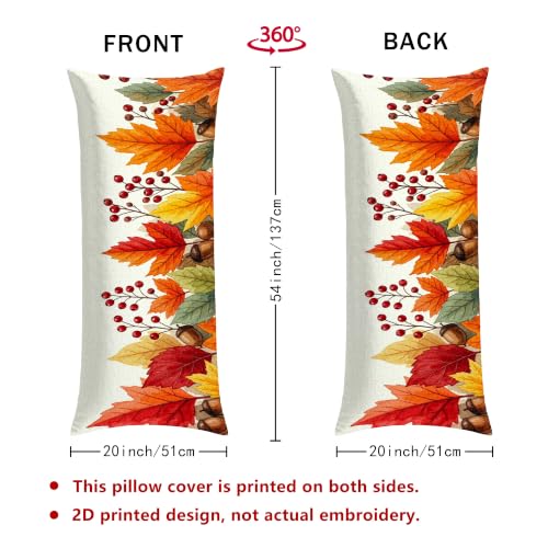 Colorful Autumn Leaves Body Pillow Cover 20x54 Inch Velvet Fall Decor