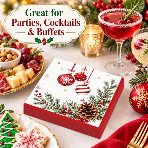 Christmas Paper Napkins 50 Pack - Festive Holiday Party Disposable Decor