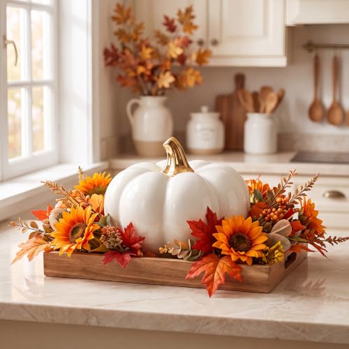 7-Inch White Ceramic Artificial Pumpkin Decor - Fake Halloween Fall Pumpkin, Variation of THIS listing: White a