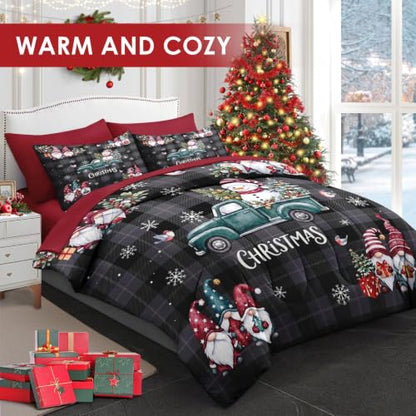 WeCozy Queen Christmas Snowman Comforter Bedding Set with Sheets - Gnomes Variation
