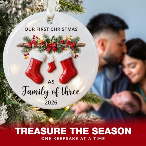 Baby's First Christmas Ornament - Family of Three Stockings - Variation 02