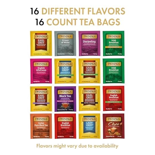 Twinings Black Tea Bag Sampler Assortment, Variety Pack (16 Count) 16 Different Flavors for Tea Lovers: Her, Him, Women, Men, Couples, Family, Friends, Coworkers