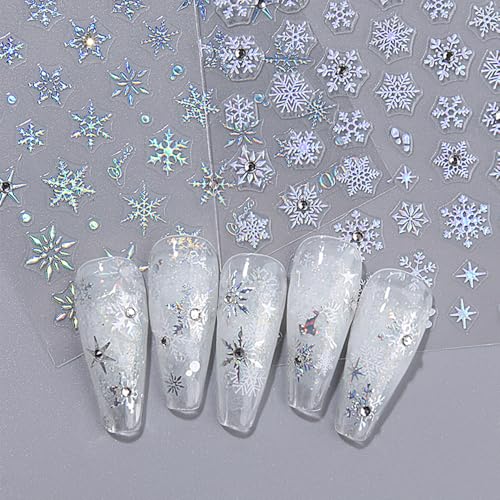Christmas Nail Stickers Set A - Silver Snowflake & Reindeer 3D Decals for DIY Manicure
