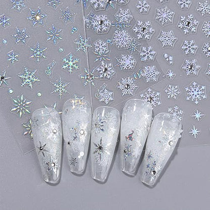 Christmas Nail Stickers Set A - Silver Snowflake & Reindeer 3D Decals for DIY Manicure