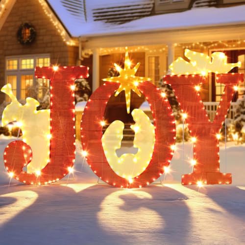 Large Outdoor Nativity Scene Christmas Decorations with Lighted Joy Sign - Weatherproof Yard Display