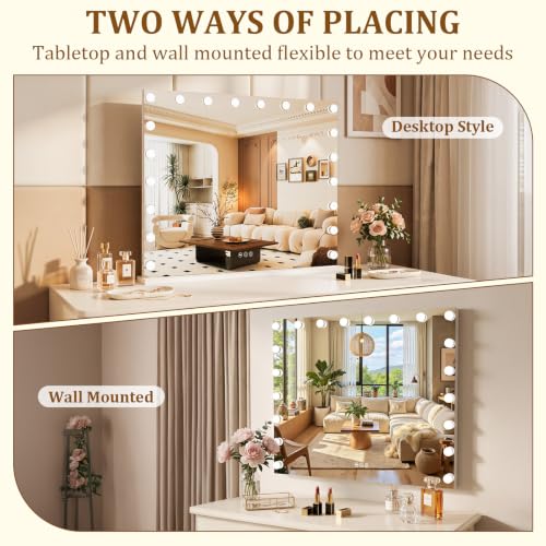 Hansong Large Hollywood Vanity Mirror with Lights 20 Bulbs - 30" x 37.4"
