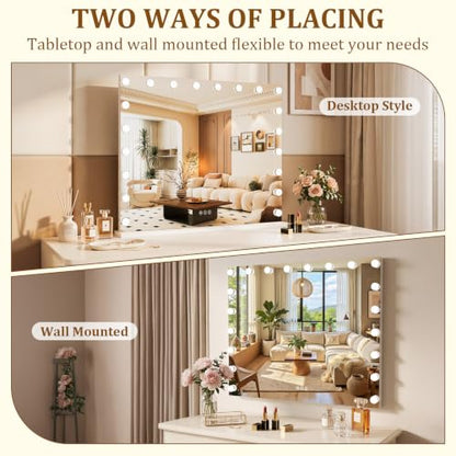 Hansong Large Hollywood Vanity Mirror with Lights 20 Bulbs - 30" x 37.4"