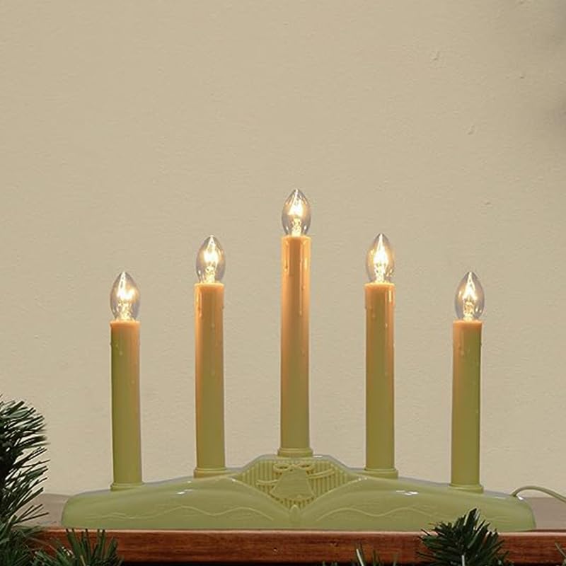 5 Light Vintage Electric Candolier Window Candles with Ivory Bases - 6 C7 Bulbs, Variation: Clear+5 Lights