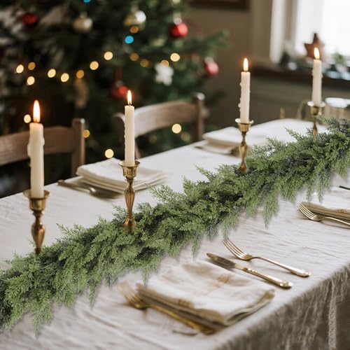 YOFIT 9FT Real Touch Cedar Christmas Garland for Mantle Fireplace - Holiday Decor