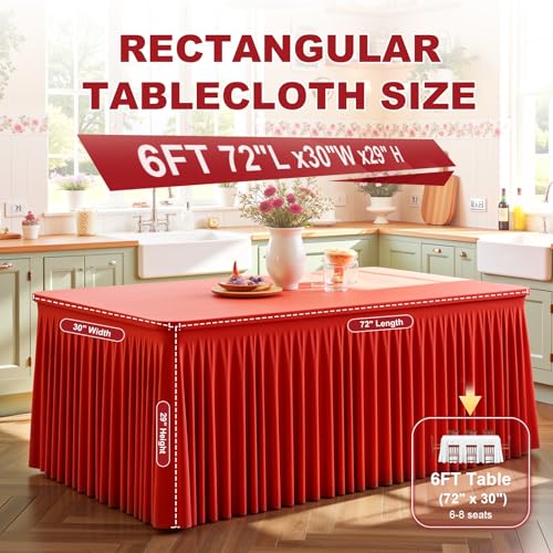Red Spandex Tablecloth for 6FT Tables - 2 Pack Fitted Wrinkle-Free Washable