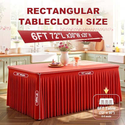 Red Spandex Tablecloth for 6FT Tables - 2 Pack Fitted Wrinkle-Free Washable