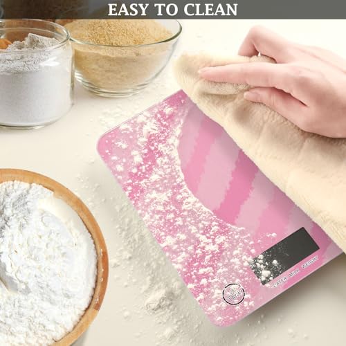 QwThum Food Scale Kitchen Digital Scale Food Ounces and Grams Dieting Baking Cooking Waterproof Glass Panels LCD Display,4 Units Scale Tare Function Stripes Pink