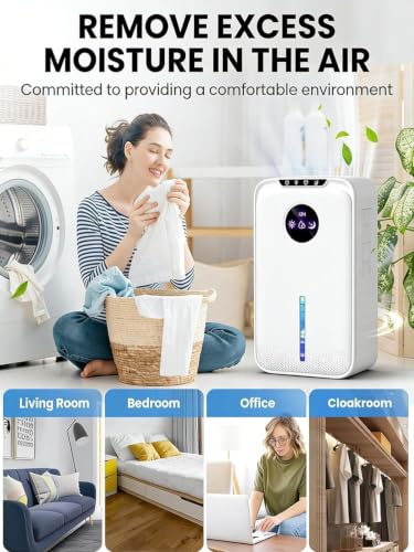 Light White Small Home Dehumidifier (88 OZ) with Drain Hose, Timer, Sleep Mode