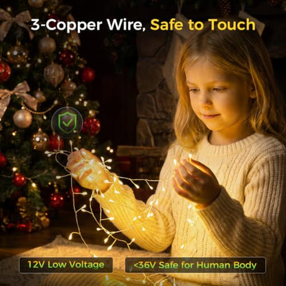 Warm White 2-Pack 20ft 200LED Christmas Fairy String Lights with 8 Modes