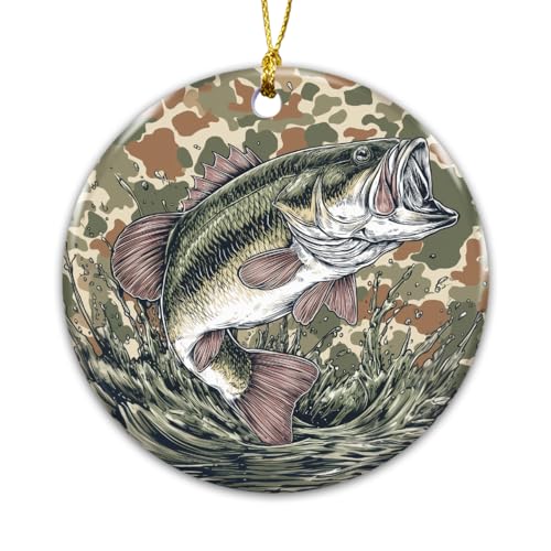 Bass Fishing Christmas Ornament - Camo Largemouth Bass Decor for Lake House & Tackle Room