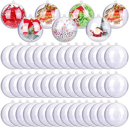 3.2 Inch Christmas Clear Plastic Fillable Ball Ornaments Set of 50 - DIY Transparent Baubles for Holiday Decor