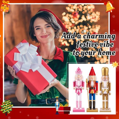 12-Piece Unfinished Wooden Nutcracker Craft Kit with Beards & Brushes - DIY Christmas Decorations (Variation 32)