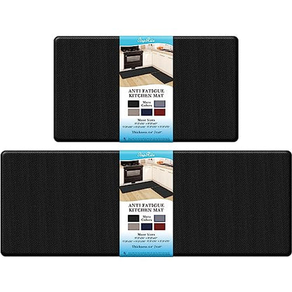 StepRite Kitchen Mats, 2PCS Kitchen Rugs, Cushioned Anti Fatigue Kitchen Mats for Floor, Non-Slip Standing Desk Mat, Waterproof Kitchen Rug Set for Kitchen, Floor, Office, 17.3"×30"+17.3"×47",Black