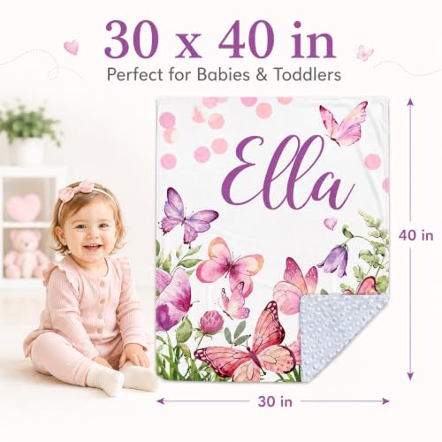 Personalized Baby Blanket for Girls 30x40 Inch Soft Minky Nursery Blanket with Name - Variation 09