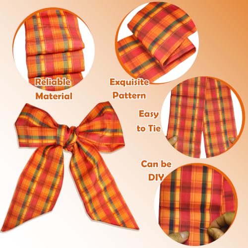 Fall Wreath Ribbon Sash Set - Red Autumn Harvest Buffalo Plaid 2 Pcs