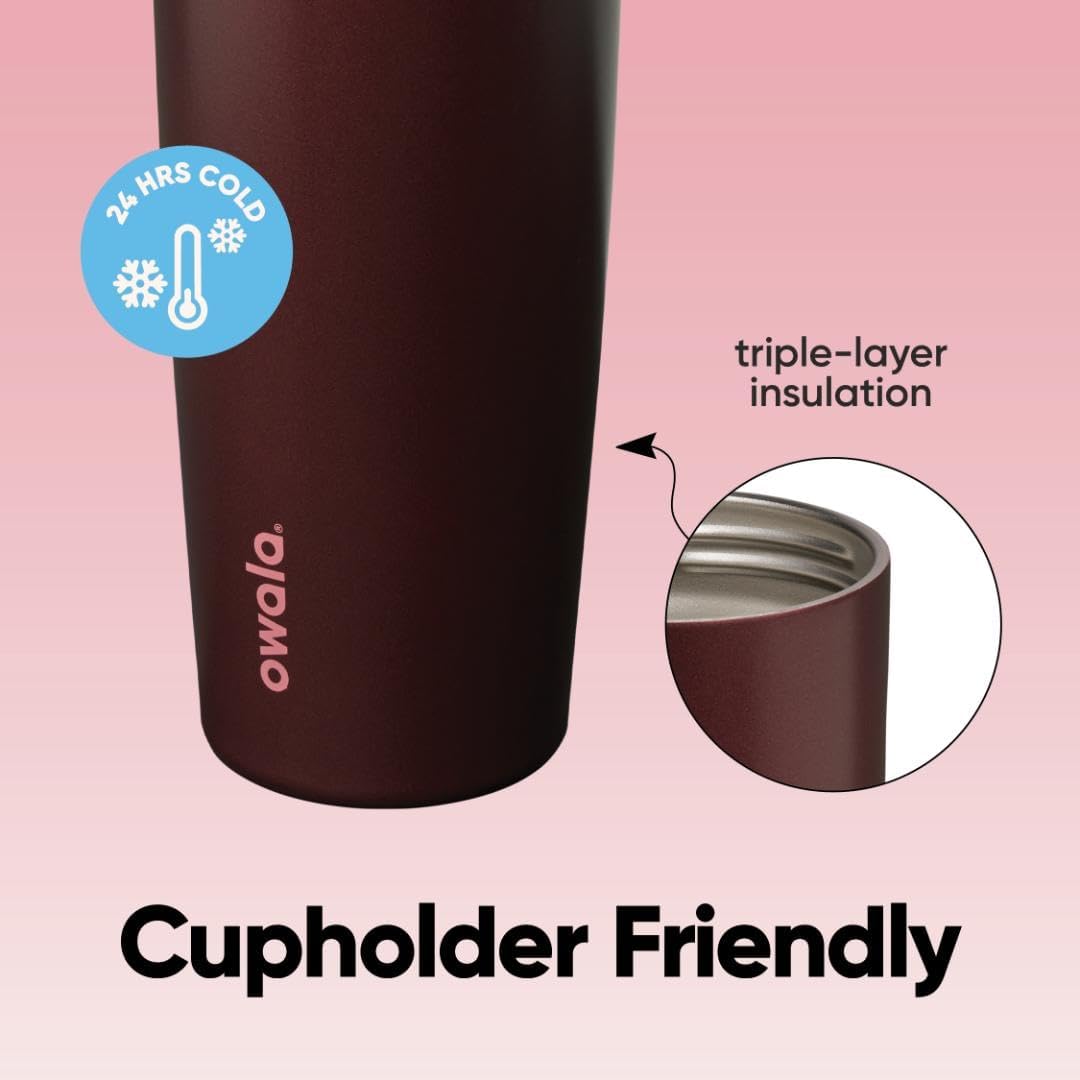 Owala FreeSip Sway Water Bottle - Insulated Stainless Steel, 30oz, Two-Way Spout, Black Cherry